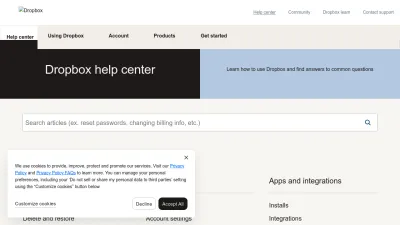 Screenshot of Help.dropbox.com
