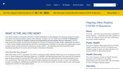 Screenshot of Coronavirus.jhu.edu