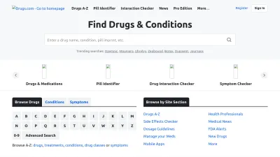 Screenshot preview of drugs.com