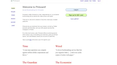 Screenshot of Pinboard.in