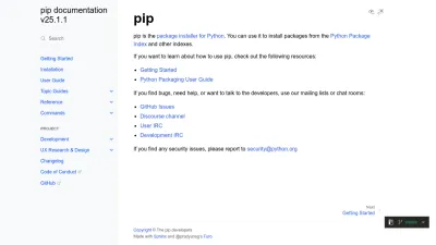 Screenshot of Pip.pypa.io