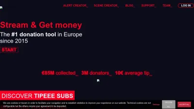 Screenshot of Tipeeestream.com