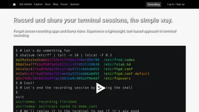 Screenshot of Asciinema.org