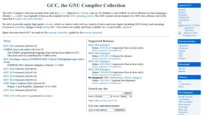 Screenshot of Gcc.gnu.org