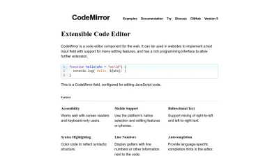 Screenshot of Codemirror.net