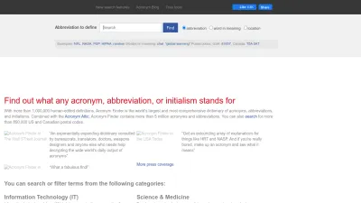 Screenshot of Acronymfinder.com