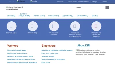 Screenshot of Dir.ca.gov
