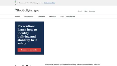 Screenshot of Stopbullying.gov