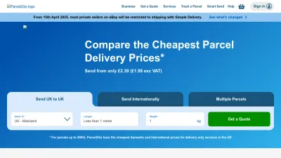 Screenshot of Parcel2go.com
