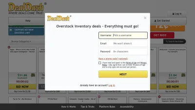 Screenshot preview of dealdash.com