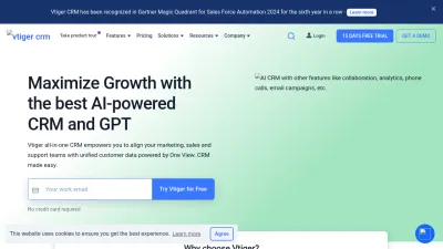 Screenshot of Vtiger.com