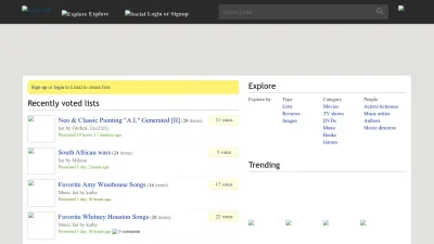 Screenshot of Listal.com