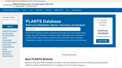 Screenshot of Plants.usda.gov