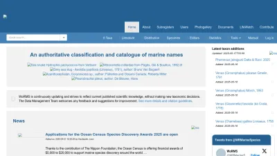 Screenshot of Marinespecies.org