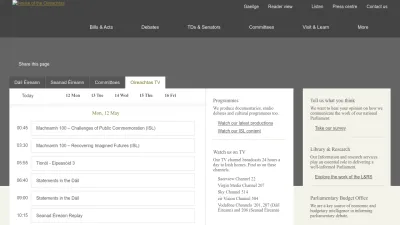 Screenshot of Oireachtas.ie