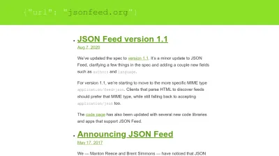 Screenshot of Jsonfeed.org