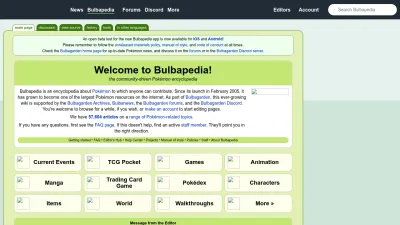 Screenshot preview of bulbapedia.bulbagarden.net