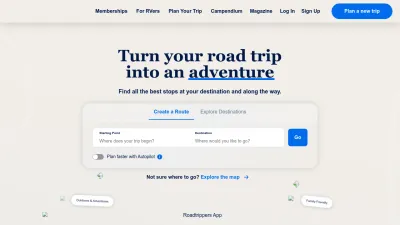 Screenshot preview of roadtrippers.com