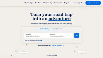 Screenshot of Roadtrippers.com