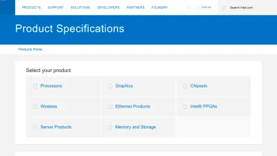 Screenshot of Ark.intel.com