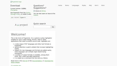 Screenshot of Pygments.org