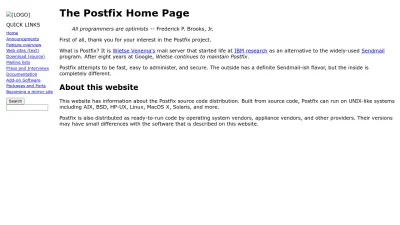 Screenshot of Postfix.org