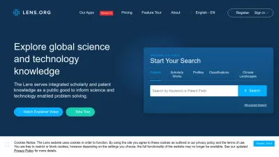 Screenshot of Lens.org