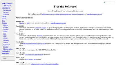 Screenshot of Sourceware.org