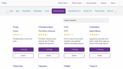 Screenshot of Channelstore.roku.com