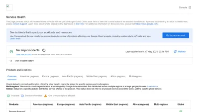 Screenshot of Status.cloud.google.com