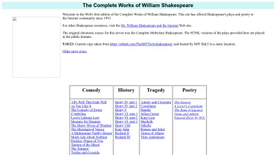 Screenshot of Shakespeare.mit.edu