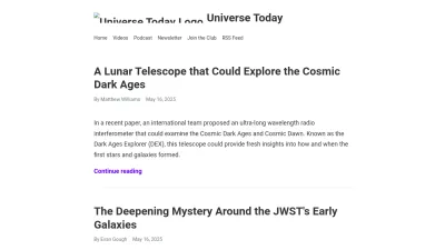Screenshot preview of universetoday.com