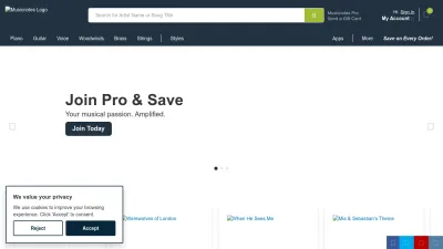 Screenshot of Musicnotes.com