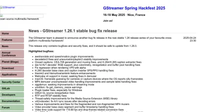 Screenshot of Gstreamer.freedesktop.org