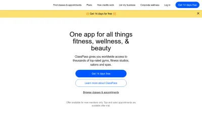 Screenshot of Classpass.com