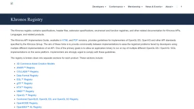 Screenshot of Registry.khronos.org