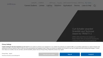 Screenshot of Arri.com