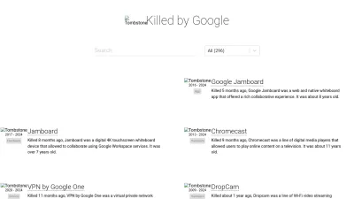 Screenshot of Killedbygoogle.com