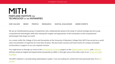 Screenshot preview of mith.umd.edu