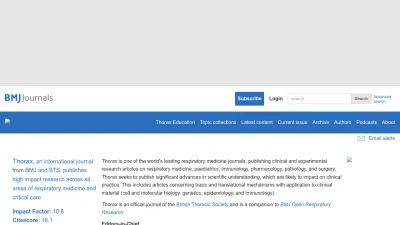 Screenshot of Thorax.bmj.com