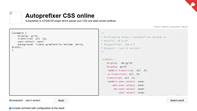 Screenshot of Autoprefixer.github.io