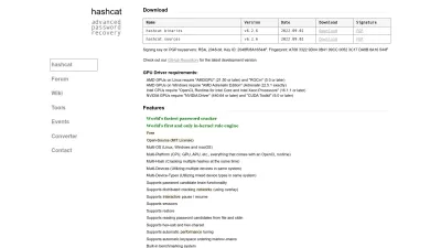 Screenshot preview of hashcat.net