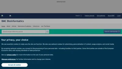 Screenshot of Bmcbioinformatics.biomedcentral.com