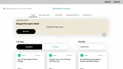 Screenshot preview of charitybuzz.com