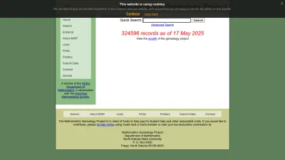 Screenshot of Genealogy.math.ndsu.nodak.edu