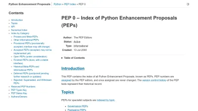 Screenshot of Peps.python.org