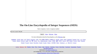 Screenshot of Oeis.org
