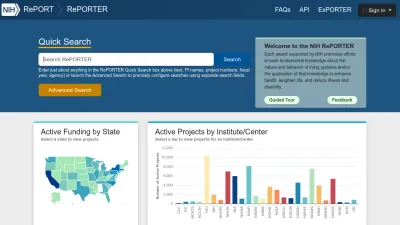 Screenshot of Reporter.nih.gov