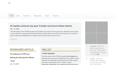 Screenshot of Top500.org