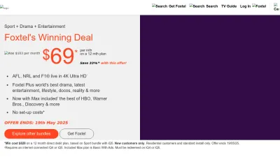 Screenshot of Foxtel.com.au